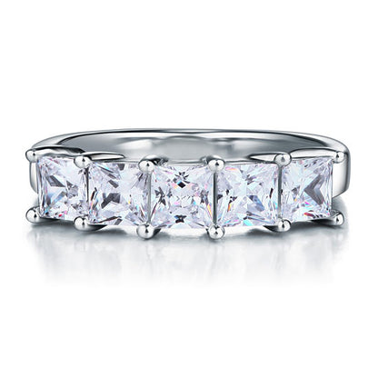 Princess Cut  Five Stone 1.25 Ct Solid 925 Sterling Silver Bridal Wedding Band Ring Jewelry XFR8072