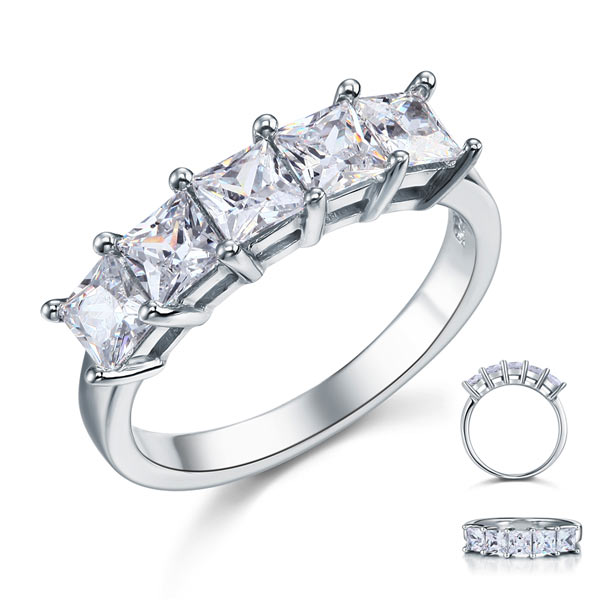 Princess Cut  Five Stone 1.25 Ct Solid 925 Sterling Silver Bridal Wedding Band Ring Jewelry XFR8072