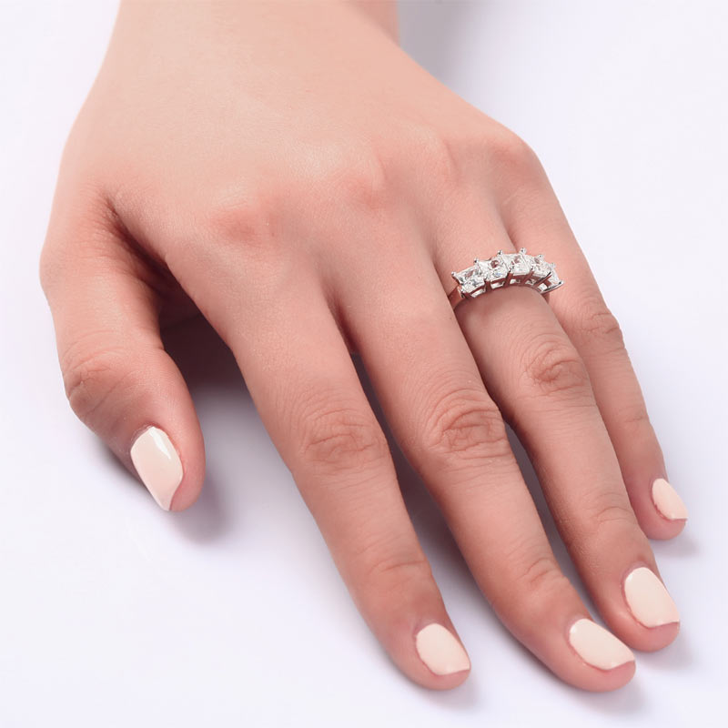 Princess Cut  Five Stone 1.25 Ct Solid 925 Sterling Silver Bridal Wedding Band Ring Jewelry XFR8072