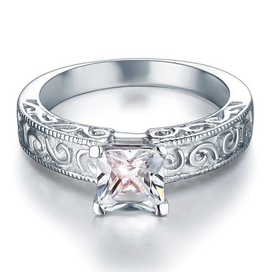 Vintage Style 1 Carat Simulated Diamond Solid 925 Sterling Silver Wedding Engagement Ring XFR8076