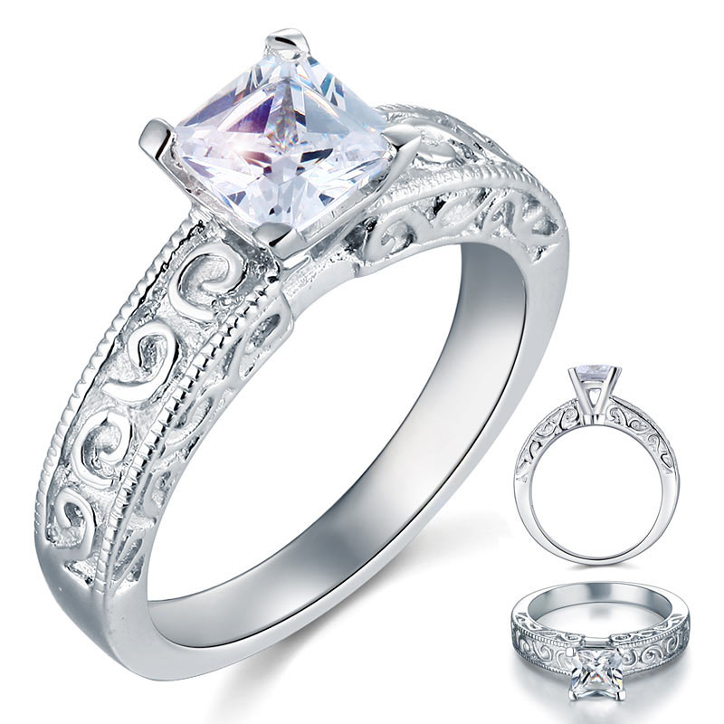 Vintage Style 1 Carat Simulated Diamond Solid 925 Sterling Silver Wedding Engagement Ring XFR8076