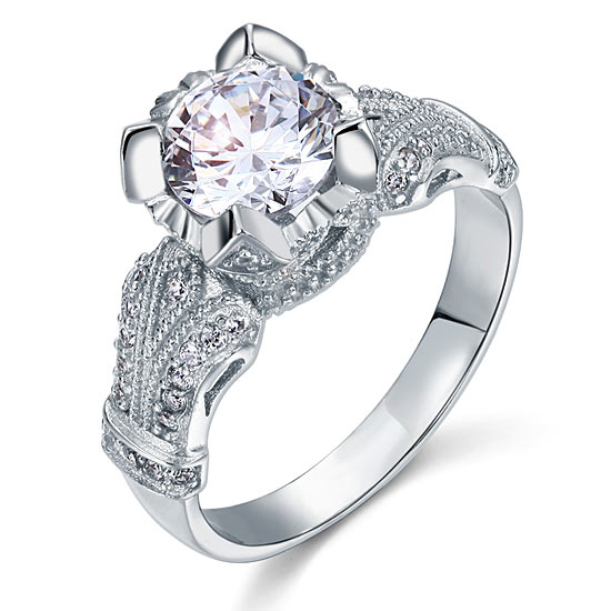 Vintage Victorian Style 2 Carat Simulated Diamond Solid 925 Sterling Silver Wedding Engagement Ring XFR8088