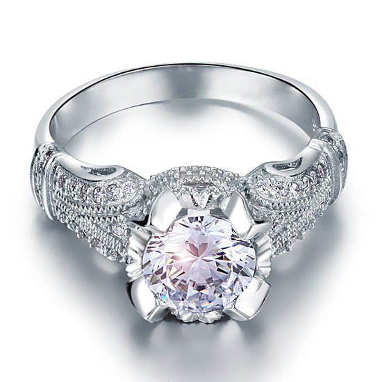 Vintage Victorian Style 2 Carat Simulated Diamond Solid 925 Sterling Silver Wedding Engagement Ring XFR8088