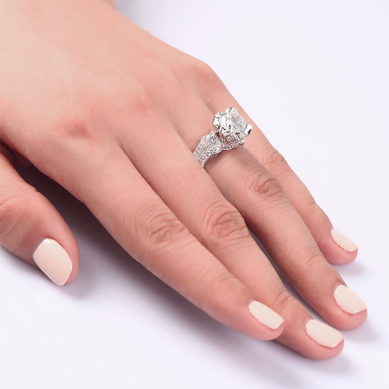 Vintage Victorian Style 2 Carat Simulated Diamond Solid 925 Sterling Silver Wedding Engagement Ring XFR8088