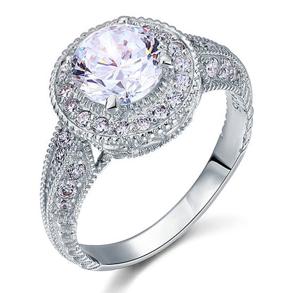 Vintage Style 2 Carat Simulated Diamond Solid 925 Sterling Silver Wedding Engagement Ring XFR8090