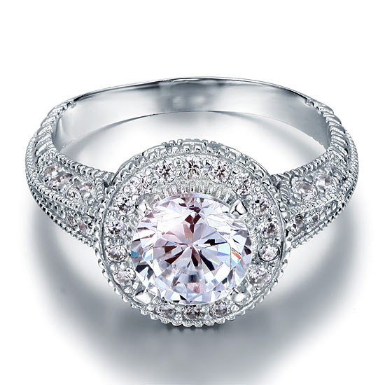 Vintage Style 2 Carat Simulated Diamond Solid 925 Sterling Silver Wedding Engagement Ring XFR8090