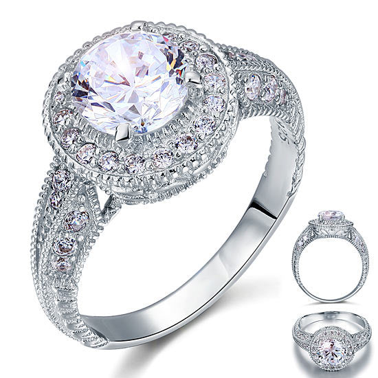 Vintage Style 2 Carat Simulated Diamond Solid 925 Sterling Silver Wedding Engagement Ring XFR8090