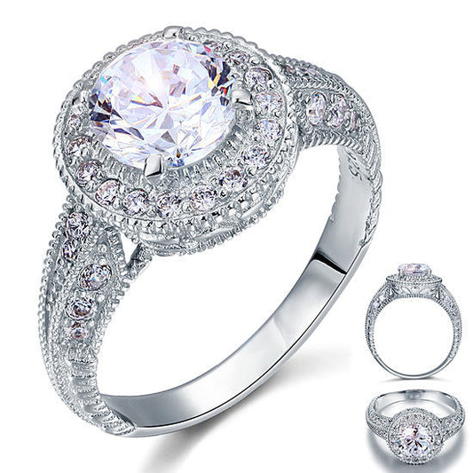 Vintage Style 2 Carat Simulated Diamond Solid 925 Sterling Silver Wedding Engagement Ring XFR8090