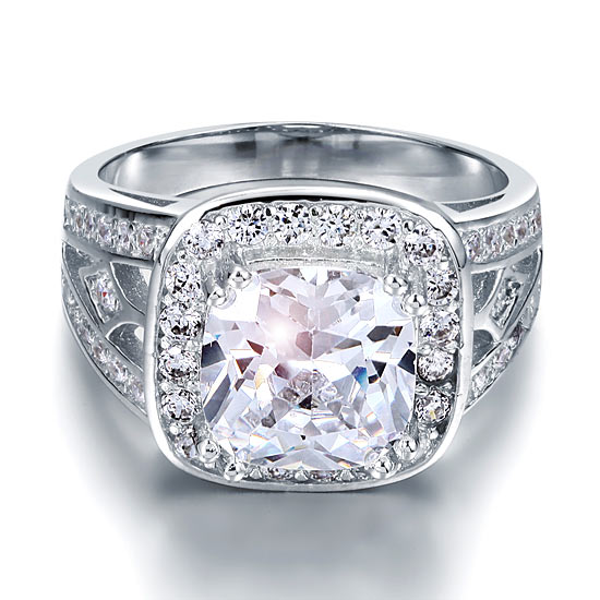 Art Deco Vintage Style 4 Carat Cushion Simulated Diamond Solid 925 Sterling Silver Wedding Engagement Ring XFR8091