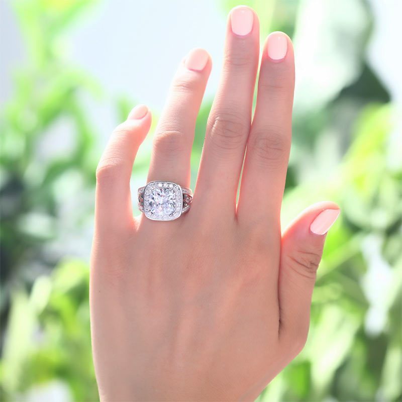 Art Deco Vintage Style 4 Carat Cushion Simulated Diamond Solid 925 Sterling Silver Wedding Engagement Ring XFR8091