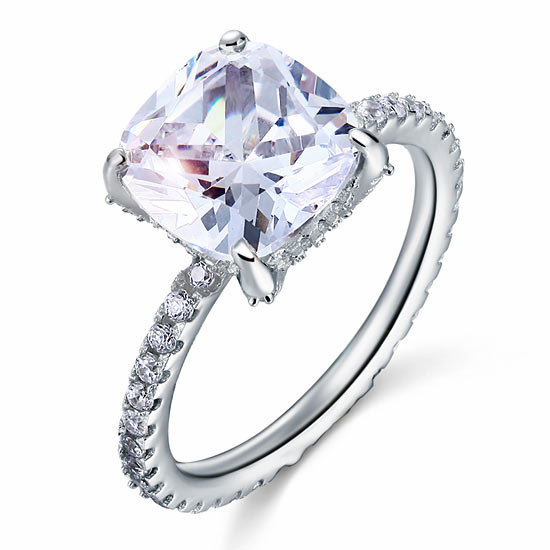 5 Carat Cushion Cut Simulated Diamond Solid 925 Sterling Silver Wedding Engagement Promise Ring Jewelry XFR8092