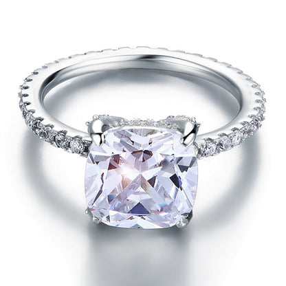 5 Carat Cushion Cut Simulated Diamond Solid 925 Sterling Silver Wedding Engagement Promise Ring Jewelry XFR8092