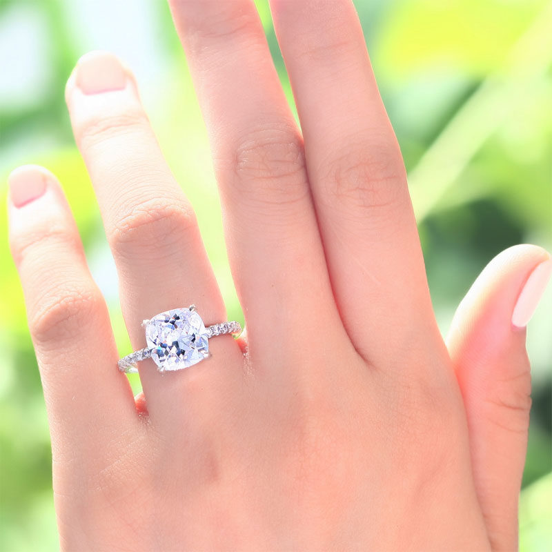 5 Carat Cushion Cut Simulated Diamond Solid 925 Sterling Silver Wedding Engagement Promise Ring Jewelry XFR8092