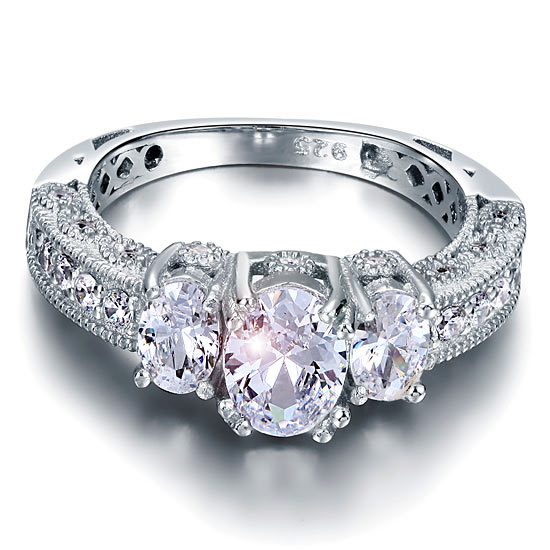 Vintage Style 2 Carat Simulated Diamond Solid 925 Sterling Silver Wedding Engagement Ring XFR8093