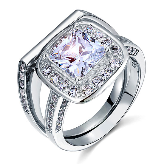 Vintage Style 2 Carat Simulated Diamond Solid Sterling 925 Silver 2-Pc Bridal Wedding Engagement Ring Set XFR8095