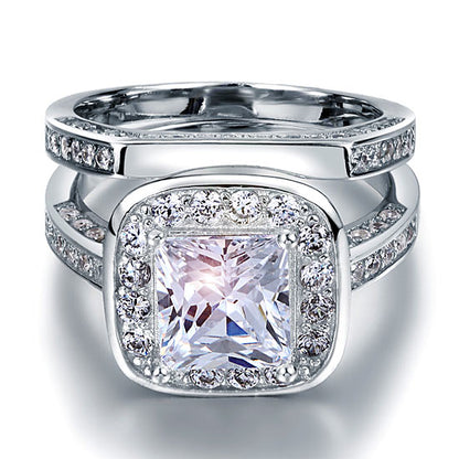 Vintage Style 2 Carat Simulated Diamond Solid Sterling 925 Silver 2-Pc Bridal Wedding Engagement Ring Set XFR8095