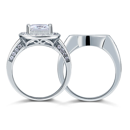 Vintage Style 2 Carat Simulated Diamond Solid Sterling 925 Silver 2-Pc Bridal Wedding Engagement Ring Set XFR8095