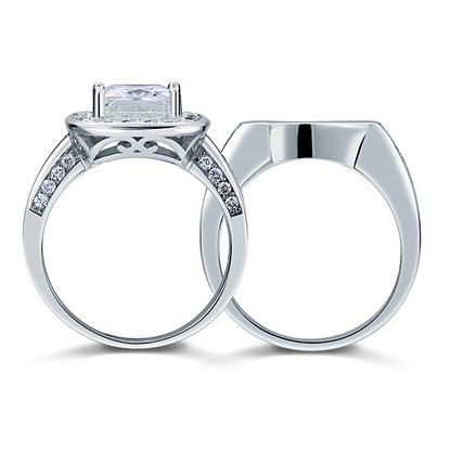 Vintage Style 2 Carat Simulated Diamond Solid Sterling 925 Silver 2-Pc Bridal Wedding Engagement Ring Set XFR8095