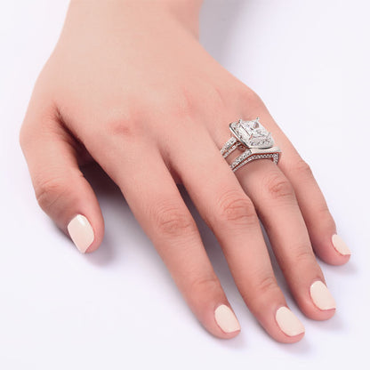Vintage Style 2 Carat Simulated Diamond Solid Sterling 925 Silver 2-Pc Bridal Wedding Engagement Ring Set XFR8095