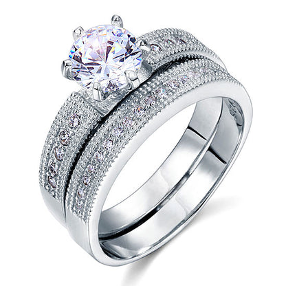 Vintage Style 1.25  Solitaire Simulated Diamond Solid Sterling 925 Silver 2-Pc Bridal Wedding Engagement Ring Set XFR8096