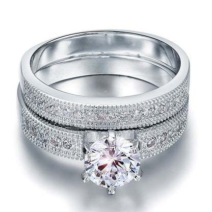 Vintage Style 1.25  Solitaire Simulated Diamond Solid Sterling 925 Silver 2-Pc Bridal Wedding Engagement Ring Set XFR8096
