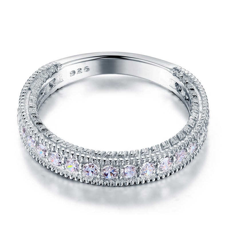 Vintage Style Art Deco Simulated Diamond Solid Sterling 925 Silver Band Wedding Eternity Ring XFR8099