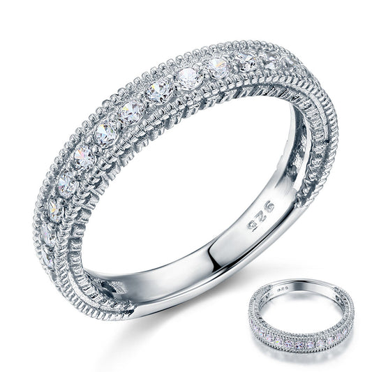 Vintage Style Art Deco Simulated Diamond Solid Sterling 925 Silver Band Wedding Eternity Ring XFR8099