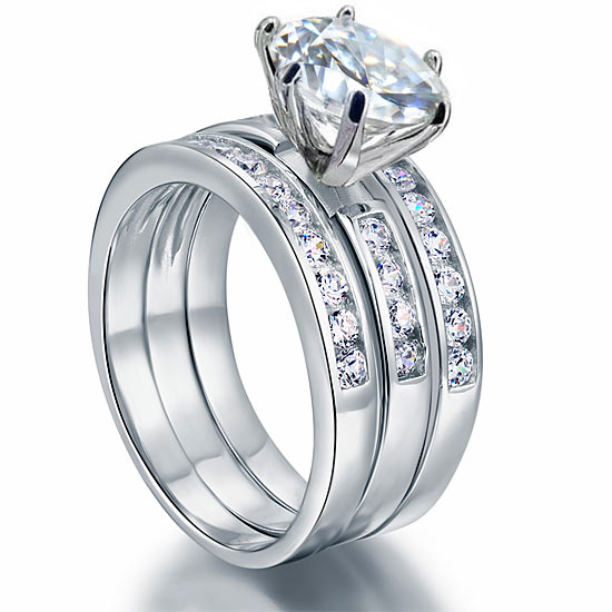 2 Ct Simulated Diamond 925 Sterling Silver Wedding Engagement Ring Set 3-Pcs XFR8101