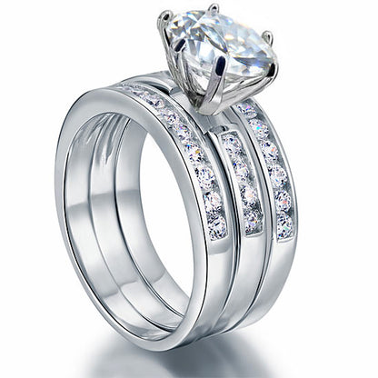 2 Ct Simulated Diamond 925 Sterling Silver Wedding Engagement Ring Set 3-Pcs XFR8101
