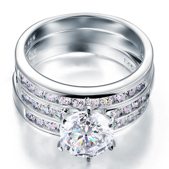 2 Ct Simulated Diamond 925 Sterling Silver Wedding Engagement Ring Set 3-Pcs XFR8101