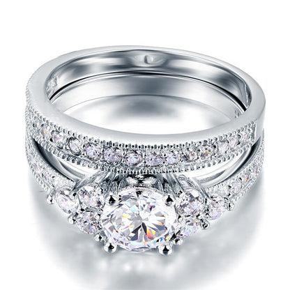 Vintage Style 1 Carat Simulated Diamond Solid Sterling 925 Silver 2-Pc Wedding Engagement Ring Set XFR8102