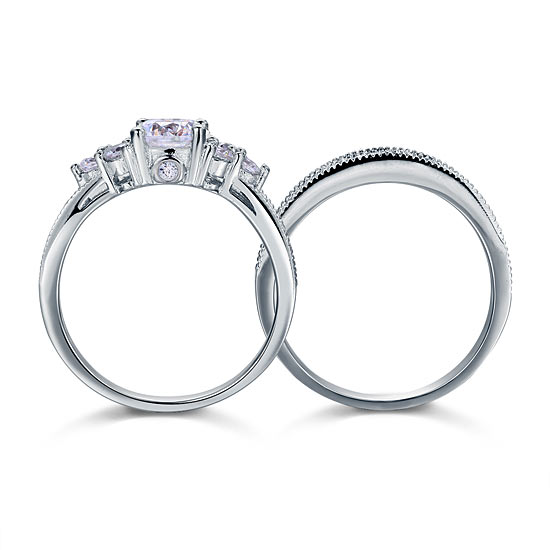 Vintage Style 1 Carat Simulated Diamond Solid Sterling 925 Silver 2-Pc Wedding Engagement Ring Set XFR8102