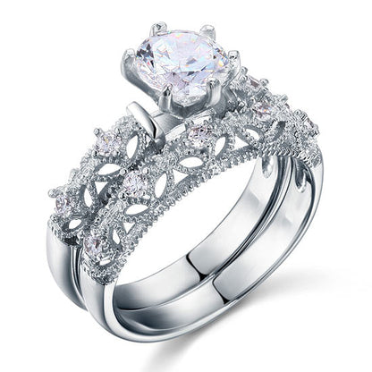 Vintage Style Victorian Art Deco 1.25 Carat Simulated Diamond Solid Sterling 925 Silver 2-Pcs Wedding Engagement Ring Set XFR8103