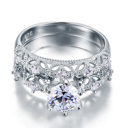 Vintage Style Victorian Art Deco 1.25 Carat Simulated Diamond Solid Sterling 925 Silver 2-Pcs Wedding Engagement Ring Set XFR8103