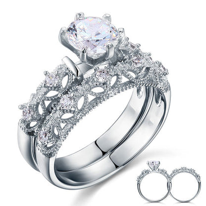 Vintage Style Victorian Art Deco 1.25 Carat Simulated Diamond Solid Sterling 925 Silver 2-Pcs Wedding Engagement Ring Set XFR8103