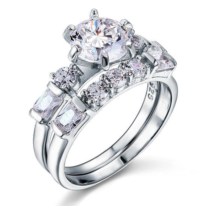 Vintage Style 2 Carat Simulated Diamond Solid Sterling 925 Silver 2-Pc Wedding Engagement Ring Set XFR8105