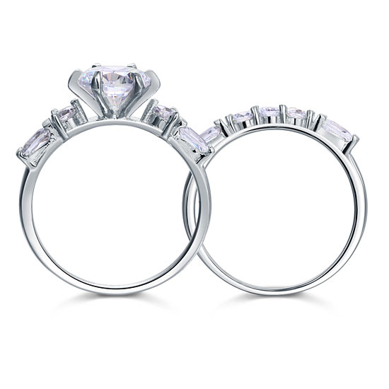 Vintage Style 2 Carat Simulated Diamond Solid Sterling 925 Silver 2-Pc Wedding Engagement Ring Set XFR8105
