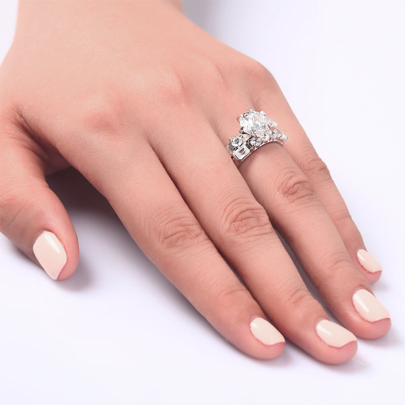Vintage Style 2 Carat Simulated Diamond Solid Sterling 925 Silver 2-Pc Wedding Engagement Ring Set XFR8105