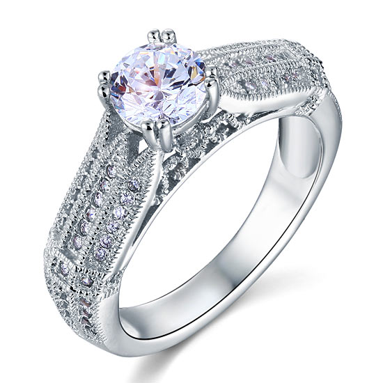 Vintage Style 1 Carat Simulated Diamond Solid 925 Sterling Silver Bridal Wedding Engagement Ring Jewelry XFR8109