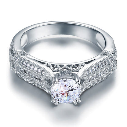 Vintage Style 1 Carat Simulated Diamond Solid 925 Sterling Silver Bridal Wedding Engagement Ring Jewelry XFR8109