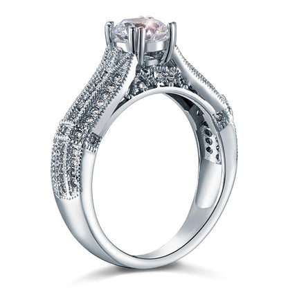 Vintage Style 1 Carat Simulated Diamond Solid 925 Sterling Silver Bridal Wedding Engagement Ring Jewelry XFR8109
