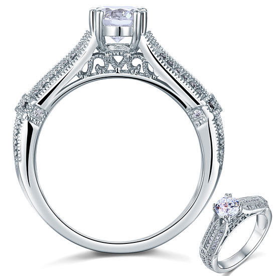 Vintage Style 1 Carat Simulated Diamond Solid 925 Sterling Silver Bridal Wedding Engagement Ring Jewelry XFR8109
