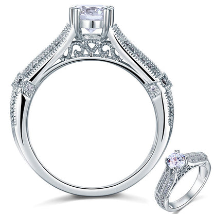 Vintage Style 1 Carat Simulated Diamond Solid 925 Sterling Silver Bridal Wedding Engagement Ring Jewelry XFR8109