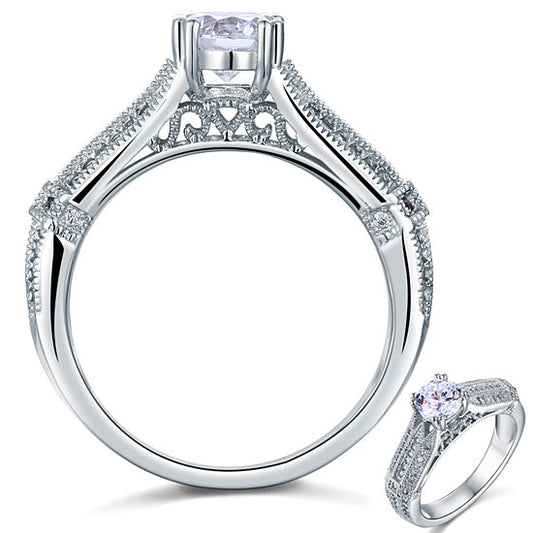 Vintage Style 1 Carat Simulated Diamond Solid 925 Sterling Silver Bridal Wedding Engagement Ring Jewelry XFR8109