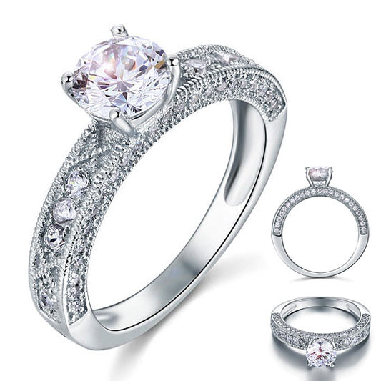 Vintage Style 1.25 Carat Simulated Diamond Solid 925 Sterling Silver Bridal Wedding Engagement Ring Jewelry XFR8110