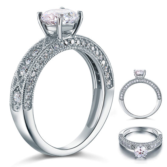 Vintage Style 1.25 Carat Simulated Diamond Solid 925 Sterling Silver Bridal Wedding Engagement Ring Jewelry XFR8110
