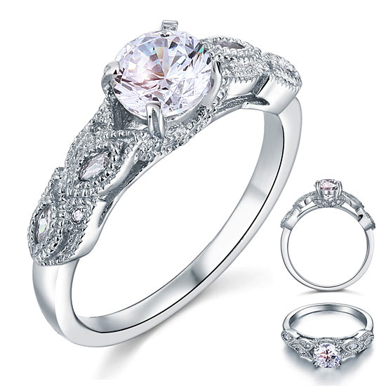 Vintage Style 1 Ct Solid 925 Sterling Silver Bridal Wedding Engagement Ring XFR8112