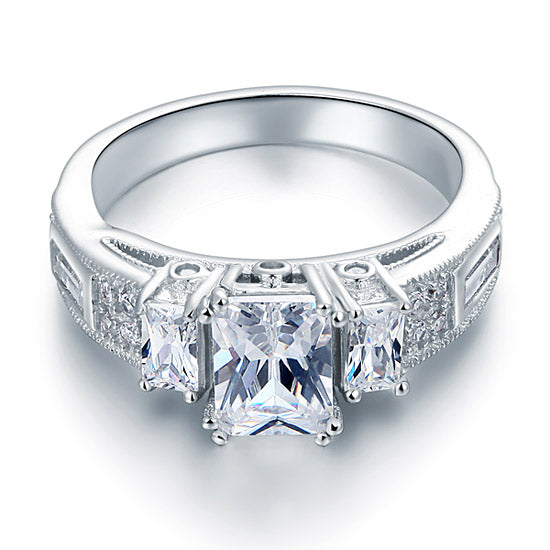 Simulated Diamond 925 Sterling Silver Ring Vintage Style XFR8114