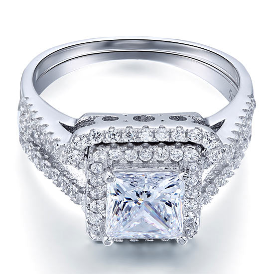 1.5 Carat Princess Simulated Diamond Solid 925 Sterling Silver Wedding Promise Engagement Ring Set  XFR8141