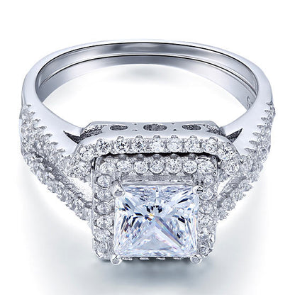 1.5 Carat Princess Simulated Diamond Solid 925 Sterling Silver Wedding Promise Engagement Ring Set  XFR8141